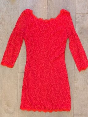 DVF Diane Von Furstenberg Zarita Red Lace Long Sleeve Sheath Dress 4